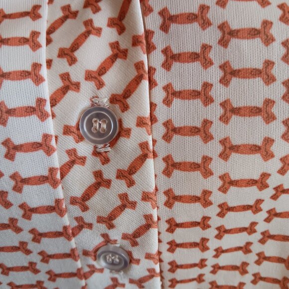 Vintage Womens Top Medium 1970's Stretch Polyester Bone Print Hippy Mom COllared - Picture 4 of 7